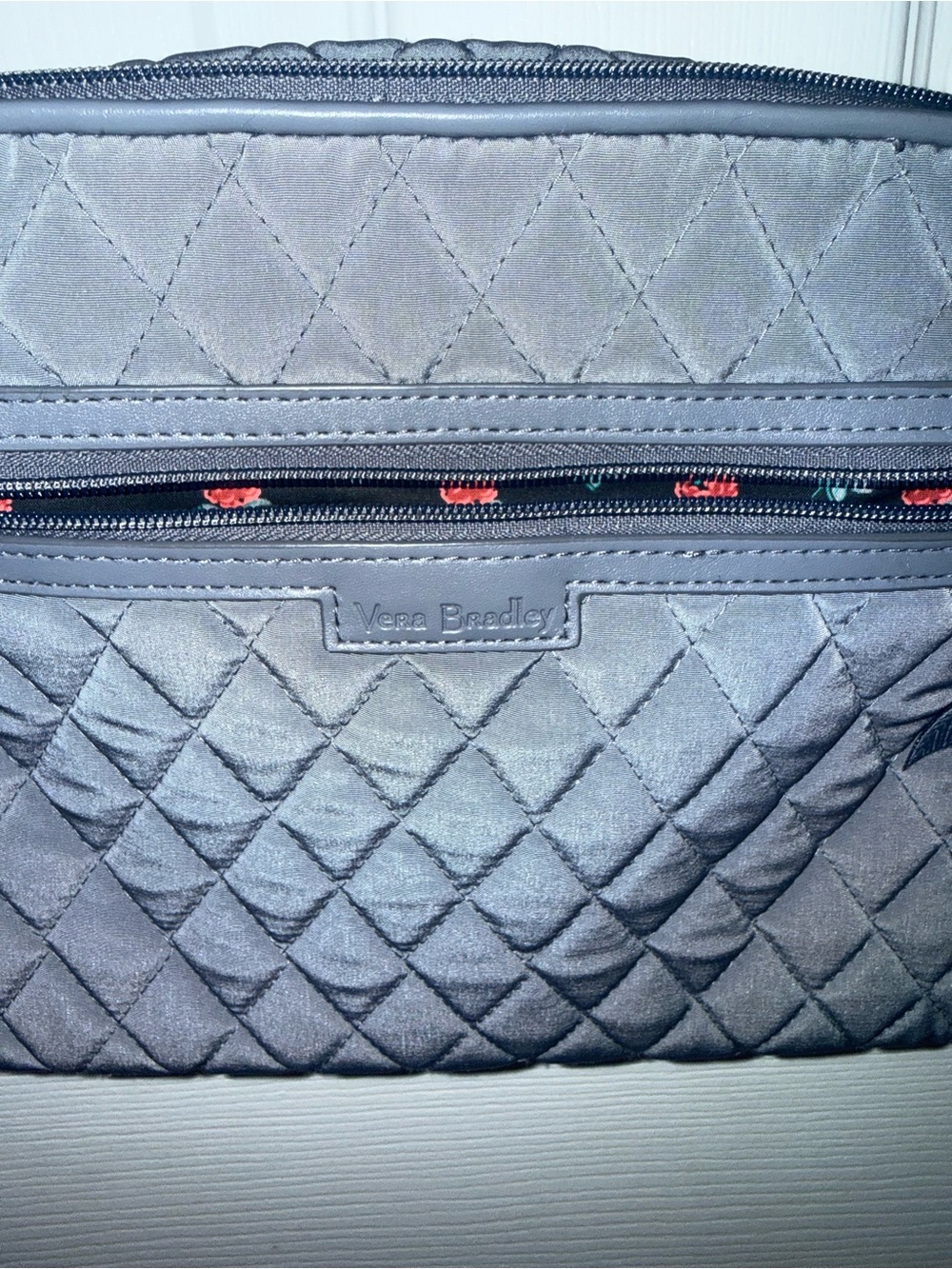 Vera Bradley Quilted Gray Toiletry Bag with Zip Pocket